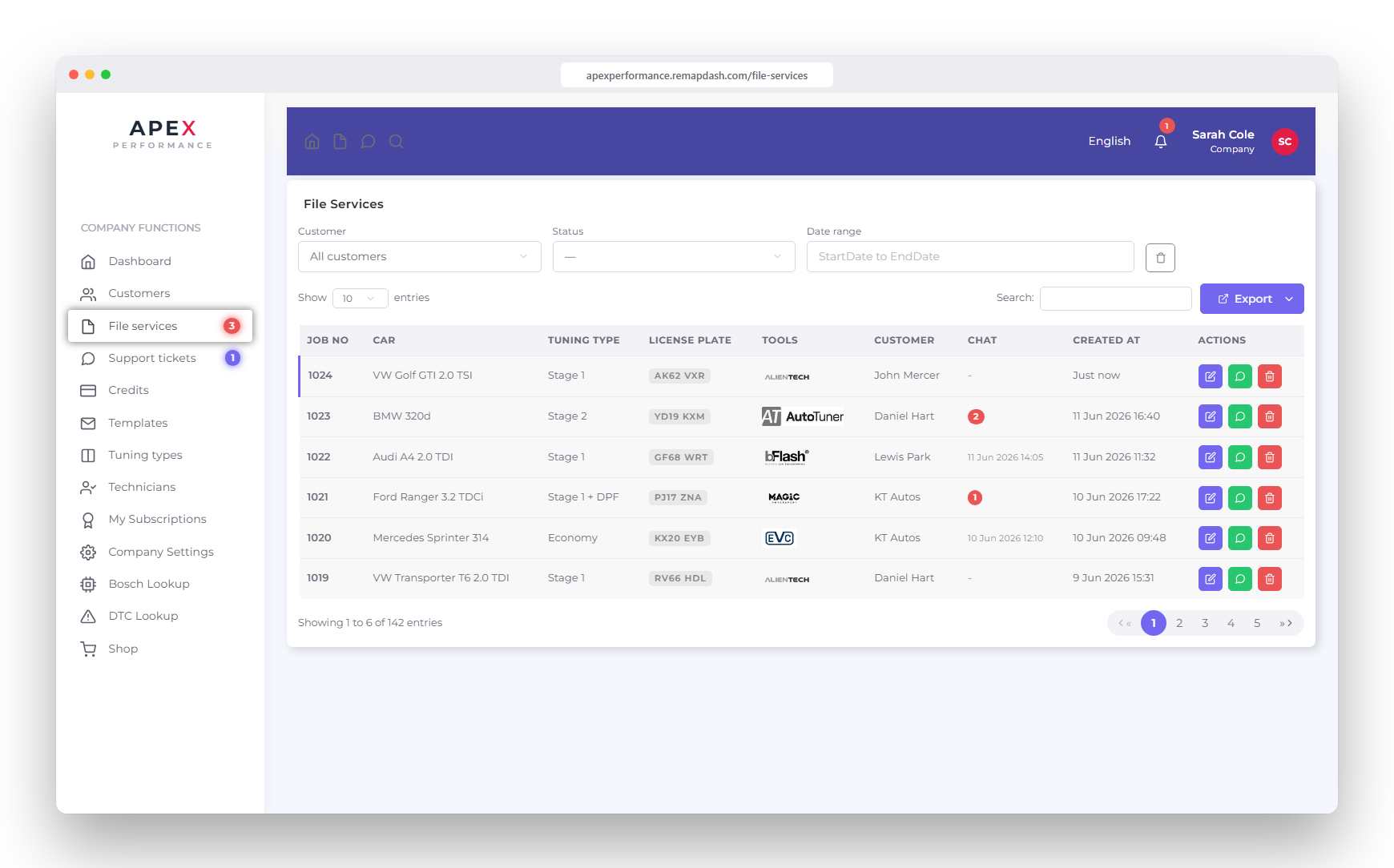 Tuning file portal admin inbox — jobs queued with files, chat and payment status
