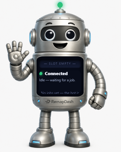 The RemapDash bot — connected, waiting for a job to decode